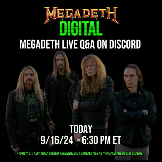 Megadeth Live Q&A on Discord Monday, 9/16!